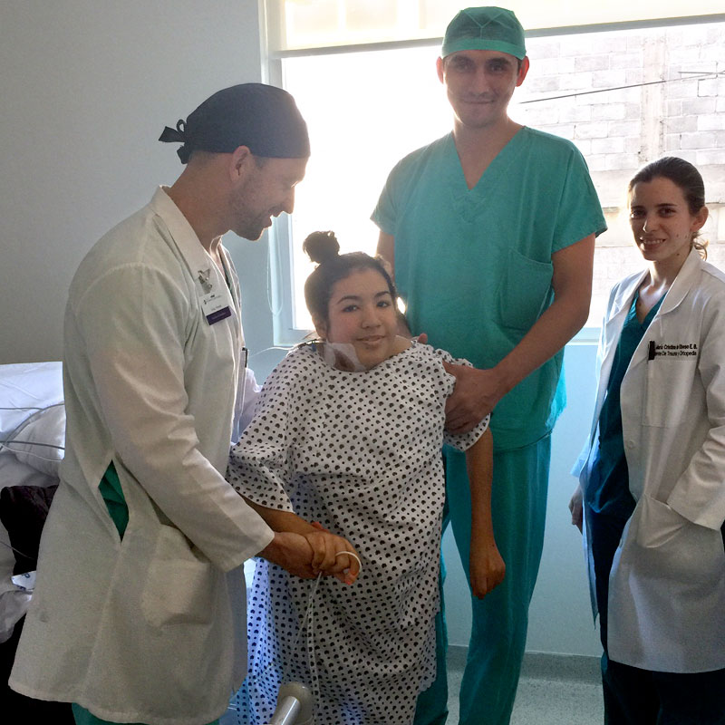 Monica walking for the first time after surgery